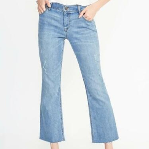 old navy mid rise flare ankle jeans